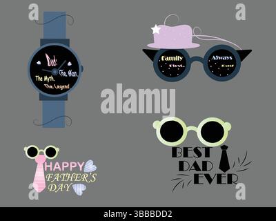 Etichette creative per la festa del papà felice per carte e mestieri Illustrazione Vettoriale