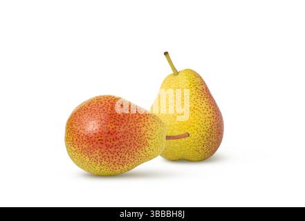 Pere rosse e gialle isolate su sfondo bianco. Foto Stock