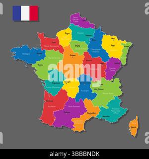Mappa vettoriale della Francia con i nomi delle città e con i confini città Illustrazione Vettoriale