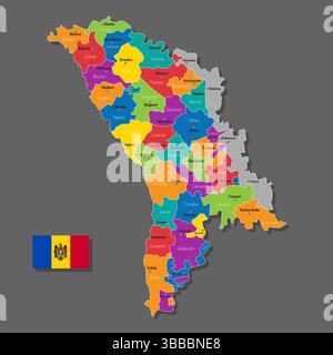 Mappa vettoriale della Moldavia con i nomi delle città e con i confini della città Illustrazione Vettoriale