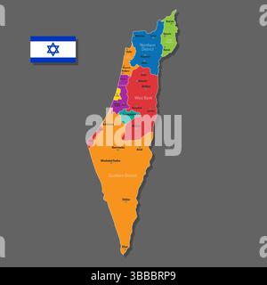 Mappa vettoriale di Israele con nomi di città e con confini città Illustrazione Vettoriale