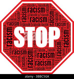 Fermare il design concettuale di Word cloud di Racism isolato su sfondo bianco. Illustrazione Vettoriale