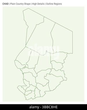 Mappa del paese della pianura del Ciad. Dettagli di alto livello. Stile delle aree di contorno. Forma del Ciad. Illustrazione vettoriale. Illustrazione Vettoriale