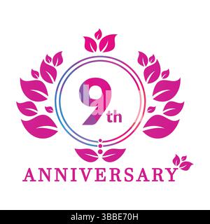 modello banner vettoriale per 9 anni. 9 Years Anniversary. Illustrazione Vettoriale
