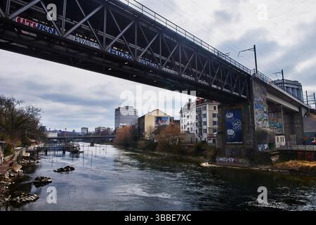 Treno fuori terra a Zurigo, Svizzera, Europa Foto Stock