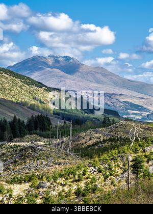 Montagne sopra Loch Tay, River Dochart, Road A85, Perthshire, Scozia, REGNO UNITO Foto Stock