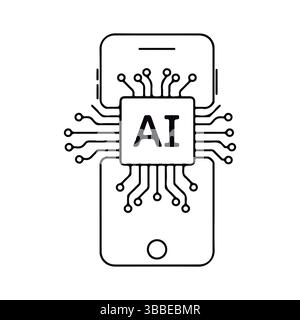 Smartphone con INTELLIGENZA ARTIFICIALE. Il futuro della tecnologia mobile. Illustrazione Vettoriale
