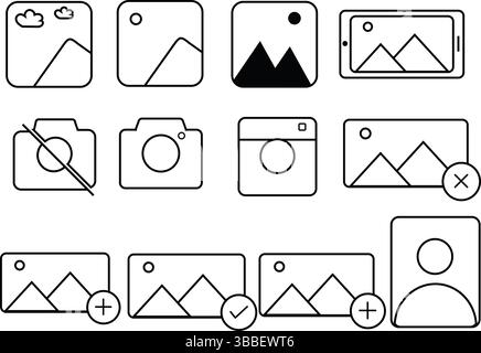 Icone della linea vettoriale Set di fotocamere e apparecchiature fotografiche – illustrazione di scorta Illustrazione Vettoriale