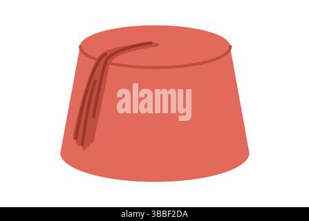 Cappello Fez Pillbox con nappina. Illustrazione tecnica dell'abbigliamento per cappellino accessorio Head Fashion. Copricapo vettoriale per uomo, donna, stile unisex, modello piatto CAD mockup contorno di schizzo isolato Illustrazione Vettoriale