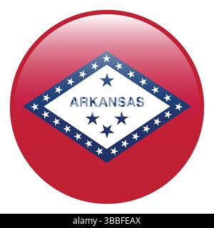 Bandiera dell'Arkansas. Icona del logo 3d della bandiera circolare dell'Arkansas disegno vettoriale del computer. Illustrazione Vettoriale