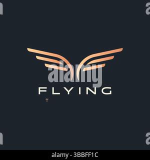 Logo Wing Fly Shape Abstract Premium semplice ed elegante. Militari, sportivi, compagnie aeree, simbolo di libertà con colore oro. Illustrazione Vettoriale