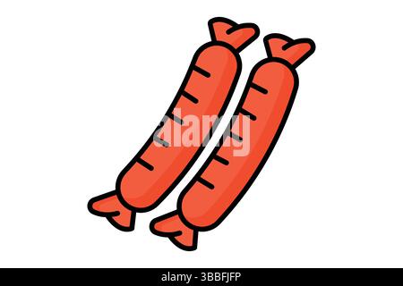 Icona della salsiccia. stile icona contorno colorato. icona relativa ai prodotti a base di carne trasformati. illustrazione vettoriale degli elementi alimentari Illustrazione Vettoriale