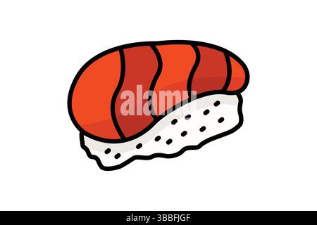 Icona del salmone. stile icona contorno colorato. icona relativa al sushi al salmone. illustrazione vettoriale degli elementi alimentari Illustrazione Vettoriale
