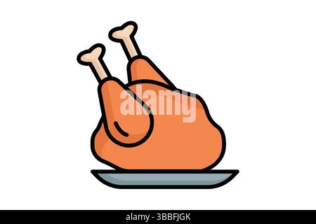 Icona del pollo. stile icona contorno colorato. icona relativa alla carne di pollo. illustrazione vettoriale degli elementi avicoli Illustrazione Vettoriale