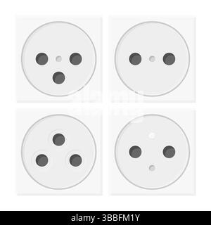 Vettore presa elettrica a parete su sfondo bianco. Diversi tipi di prese elettriche. Icona presa elettrica. Illustrazione Vettoriale