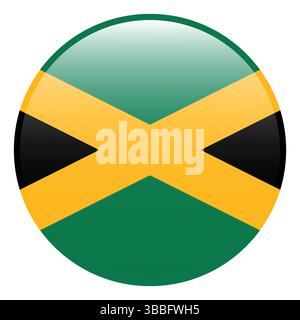 Bandiera della Giamaica. Icona del logo 3d della bandiera del cerchio in Giamaica grafica vettoriale del computer. Illustrazione Vettoriale