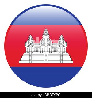 Bandiera della Cambogia. Simbolo del cerchio della Cambogia icona del logo 3d disegno grafico vettoriale del computer. Illustrazione Vettoriale