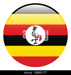 Bandiera dell'Uganda. Icona del logo 3d della bandiera del cerchio dell'Uganda grafica vettoriale del computer. Illustrazione Vettoriale