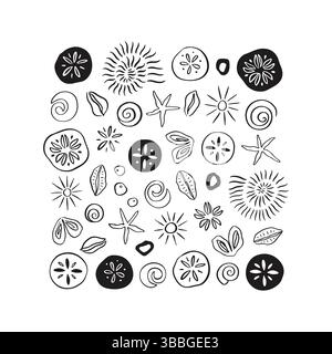 Silhouette di ricci di mare disegnata a mano Illustrazione Vettoriale