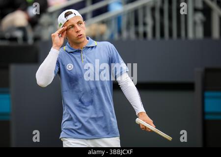 'S-HERTOGENBOSCH, PAESI BASSI - 14 GIUGNO: Tallon Griekspoor dei Paesi Bassi reagisce nella finale maschile contro l'australiano Aleksandar Vukic il giorno 5 del Libema Open Grass Court Championships all'Autotron il 14 giugno 2024 a 'S-Hertogenbosch, Paesi Bassi (foto di Rene Nijhuis/Agenzia BSR) Foto Stock