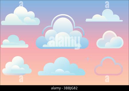 Illustrazioni fumetti vettoriali impostate su cielo sfumato Illustrazione Vettoriale