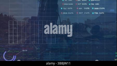Immagine dell'elaborazione dei dati finanziari e delle statistiche sul sito di discarica Foto Stock