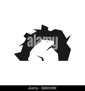 illustrazione di un semplice orso in grassetto nel logo del vettore della grotta Illustrazione Vettoriale