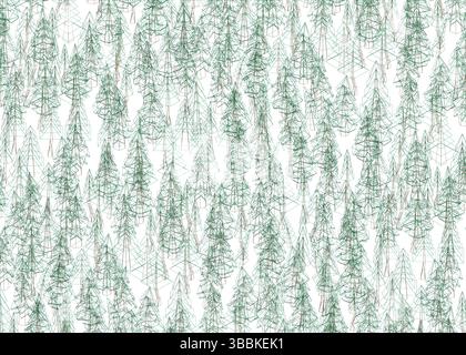 Una foresta di alberi viene visualizzata con uno sfondo a ripetizione. Gli alberi sono verdi e marroni, e sono disposti in modo da creare un senso di profondità e. Illustrazione Vettoriale