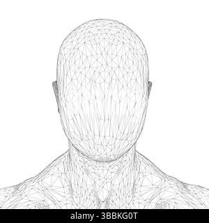 La testa di un uomo senza volto è mostrata in un'illustrazione in bianco e nero con molti dettagli. L'illustrazione è astratta e ha un aspetto moderno. La m Illustrazione Vettoriale