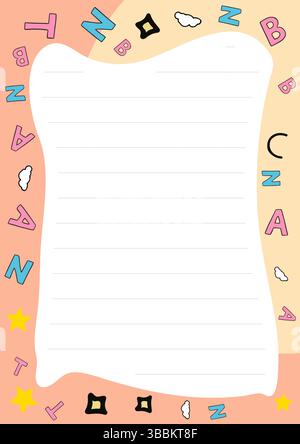 Carino carta da lettere stampabile con colori pastello e lettere alfabetiche per note e disegni Illustrazione Vettoriale