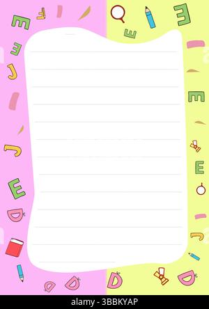 Grazioso modello di cancelleria con design in carta foderata, perfetto per appunti che riportano i progetti dei bambini delle scuole Illustrazione Vettoriale