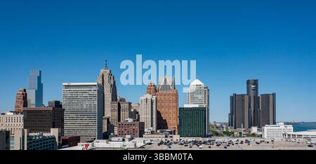 Detroit, Michigan - una vista aerea del centro di Detroit, fotografata da ovest. Foto Stock