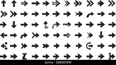 Icona freccia Set Modern Cursor Collection con diversi segni Freccia Nera Illustrazione Vettoriale