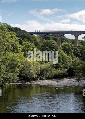 L'acquedotto Pontcysyllte, costruito da Telford, porta il canale Llangollen attraverso la Dee Valley ed è parte di un sito patrimonio dell'umanità. Un ruscello nel cielo. Foto Stock