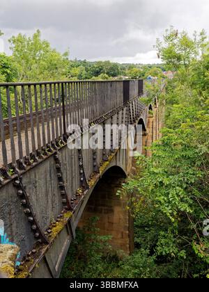 L'acquedotto Pontcysyllte, costruito da Telford, porta il canale Llangollen attraverso la Dee Valley ed è parte di un sito patrimonio dell'umanità. Un ruscello nel cielo. Foto Stock