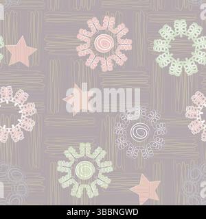 Un motivo privo di sfondo di semplici elementi geometrici assemblati in fiori multicolori Illustrazione Vettoriale