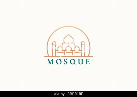 Logo Moschea edificio della Santa preghiera per musulmani. Modello astratto firma del progetto simbolo identità del marchio. Illustrazione Vettoriale