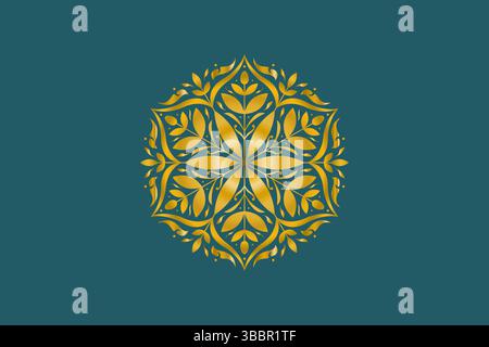 Motif Gold Geometric Mandala Flower Ornament Design Luxury for Business Ethnic. Illustrazione Vettoriale