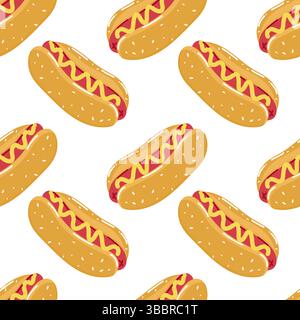 Colorato motivo hot dog adatto a vari design e temi culinari Illustrazione Vettoriale