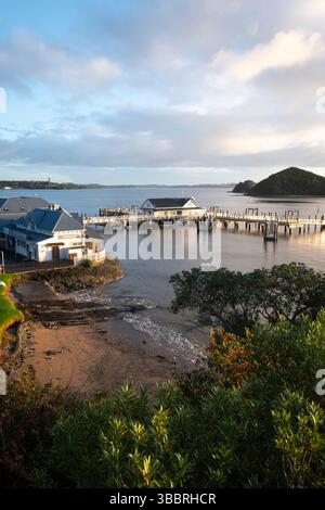 Molo e lungomare a Paihia, Bay of Islands, North Island, nuova Zelanda Foto Stock