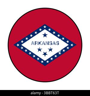 Bandiera dell'Arkansas. Bordo nero. Icona del logo della bandiera circolare dell'Arkansas grafica vettoriale del computer. Illustrazione Vettoriale