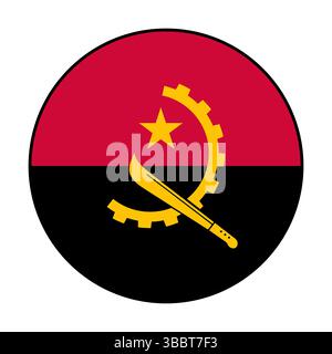 Bandiera dell'Angola. Bordo nero. Icona del logo della bandiera circolare dell'Angola grafica vettoriale del computer. Illustrazione Vettoriale