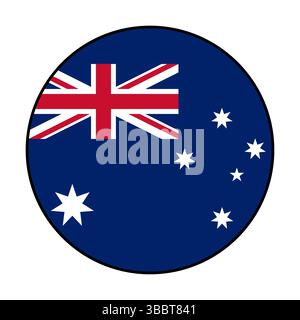 Bandiera dell'Australia. Bordo nero. Icona del logo della bandiera del cerchio dell'Australia grafica vettoriale del computer. Illustrazione Vettoriale