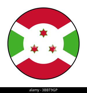 Bandiera del Burundi. Bordo nero. Icona del logo della bandiera del cerchio Burundi disegno vettoriale del computer. Illustrazione Vettoriale