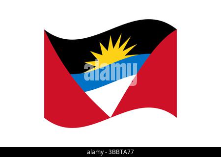 Bandiera di Antigua e Barbuda. Colori ufficiali e illustrazione vettoriale digitale delle proporzioni di Antigua e Barbuda. Bandiera ondulata. Illustrazione Vettoriale
