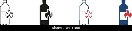 Concetto Energy Boost con linea di fiamma e bottiglia e set di icone silhouette. Bevande energizzanti. Tratto modificabile. Illustrazione del vettore isolato Illustrazione Vettoriale