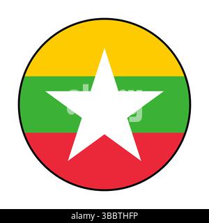 Bandiera del Myanmar. Bordo nero. Icona del logo della bandiera del cerchio del Myanmar disegno di illustrazione vettoriale del computer. Illustrazione Vettoriale