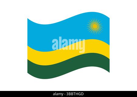 Bandiera del Ruanda. Illustrazione vettoriale digitale con proporzioni e colori ufficiali della bandiera del Ruanda. Bandiera ondulata. Illustrazione Vettoriale