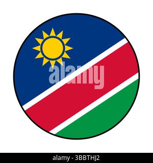 Bandiera della Namibia. Bordo nero. Icona del logo della bandiera circolare della Namibia grafica vettoriale del computer. Illustrazione Vettoriale
