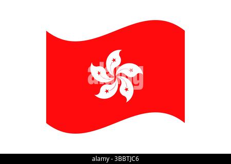 Bandiera di Hong Kong. Illustrazione vettoriale digitale con proporzioni e colori ufficiali della bandiera di Hong Kong. Bandiera ondulata. Illustrazione Vettoriale